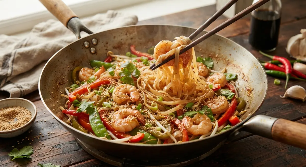 Rice Noodle Shrimp Pepper Sesame Wok